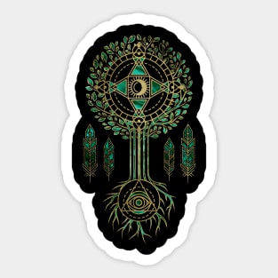 Mystical Alchemy Tree Ornament - Malachite and gold Sticker